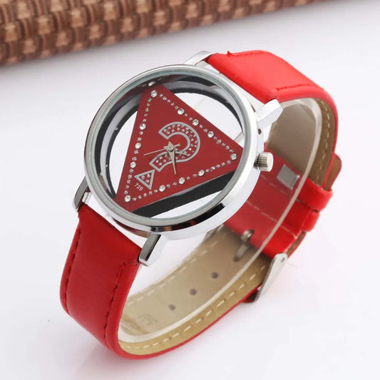 Womage Women Watches Ladies Watches Fashion Triangle Watches Women Transparent Watches Quartz Wristwatches Leather reloj mujer