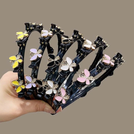 Hair Accessories Elegant Hair Bands with Clips Sweet Shiny Women Butterfly Hair Hoop Headwear Hair Weaving Tool Hairband Party