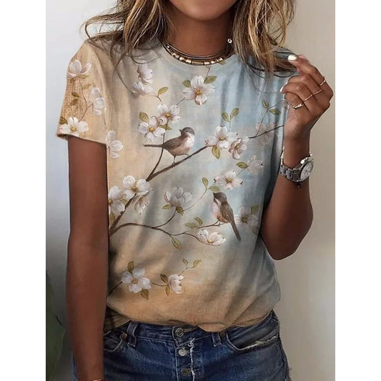 2024 Harajuku Flower 3D Y2K Graphic Women’s T-Shirt – Casual Short Sleeve Tee Blouse