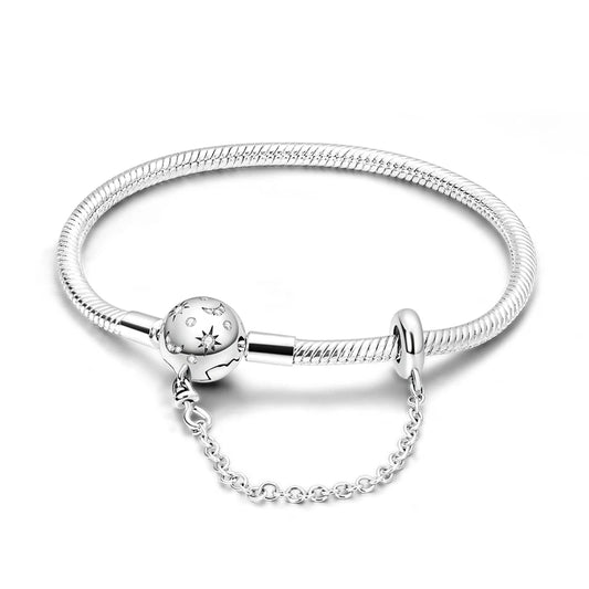 Original 925 Silver Starry Full Moon Bracelet | 17-20CM Snake Bone Safety Chain | Womenβs DIY Charm Bracelet