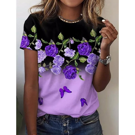 2024 Harajuku Flower 3D Y2K Graphic Women’s T-Shirt – Casual Short Sleeve Tee Blouse