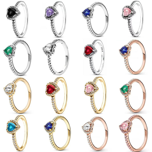 2025 New 925 Silver Heart-Shaped Rings in Red, Pink, and Green – Delicate Women’s Jewelry for Weddings and Parties