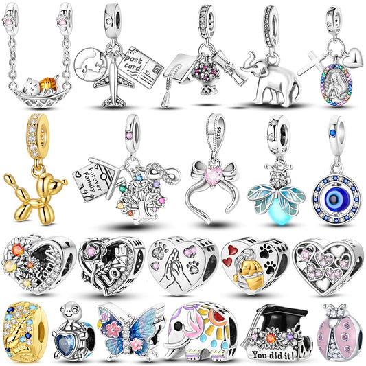 Original 925 Sterling Silver Love Heart Pets Charm Bead Inlaid Zirconium Pendant for Mom Gift Fits Bracelet DIY Jewelry