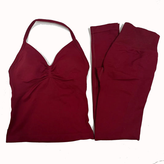 2 Pieces Yoga Leggings Set Women Backless Tank Top High Waist Scrunch Gym Fitness Outfit