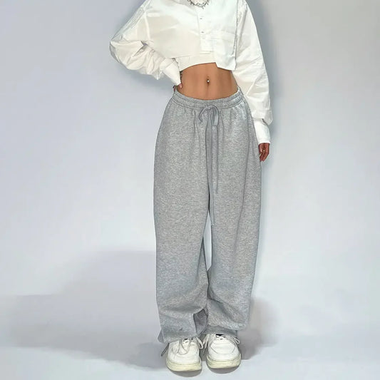 Casual Grey Sweatpants for Women – Loose Fit Parachute Pants with Starchy Waist