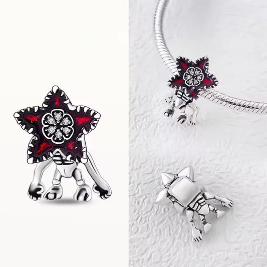 925 Silver Monster Character Pendant with Glow-in-the-Dark Red Heart Bead – Fits Original Bracelet DIY Jewelry Gift for Women