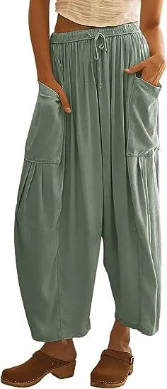 Fashion 2025 Autumn and Winter Temperament Women's Clothing Collage Cotton Linen Harem Pants Mid-waist Casual Pants