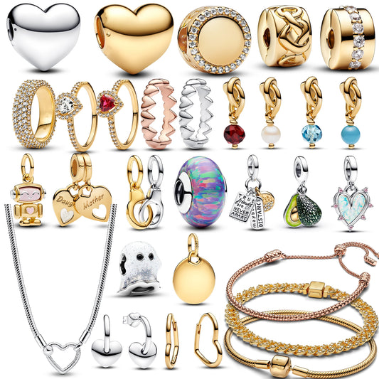 925 Silver Avocado Double Dangle Heart Charm | Eternity Circle Pendant | Fits Original Pandora Bracelet & Necklace | DIY Jewelry