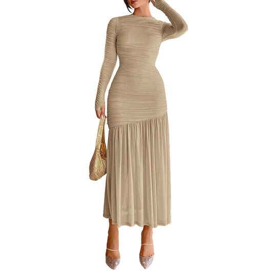 Women's Dresses All Season Elegant French Fringe Waist In Design Long Sleeve Crew Round Neck Fashion Anniversary Dress
