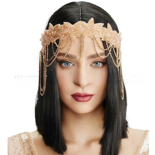 1920S Headband Headgear Prom Hair Accessories Great Gatsby Halloween Prom Rhinestone Fringed Hair Accessories Headband