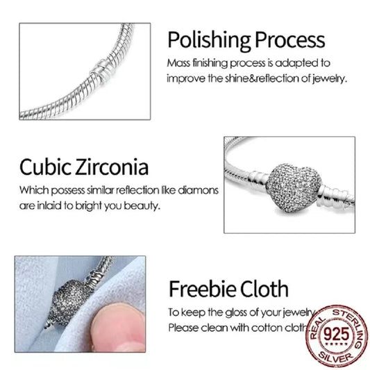 100% S925 Sterling Silver Heart-Shaped Crown Snake Bone Bracelet – Original DIY Bracelet for Women’s Fashion Jewelry