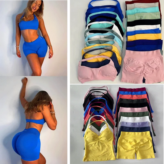 2 Pieces Yoga Leggings Set Women Backless Tank Top High Waist Scrunch Gym Fitness Outfit