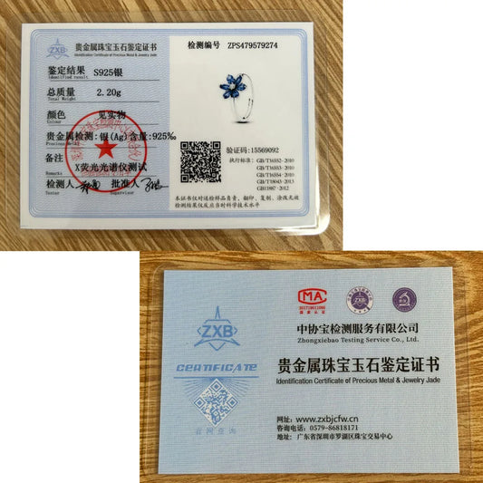 Blue 925 Sterling Silver Ring for Women – Fashion Moon Snowflake Heart Design Wedding Party Jewelry