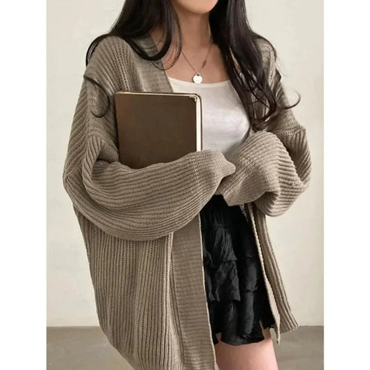 Vintage Oversize Cardigan Sweater Women Casual Loose Korean Fashion Long Sleeve Simple Tops