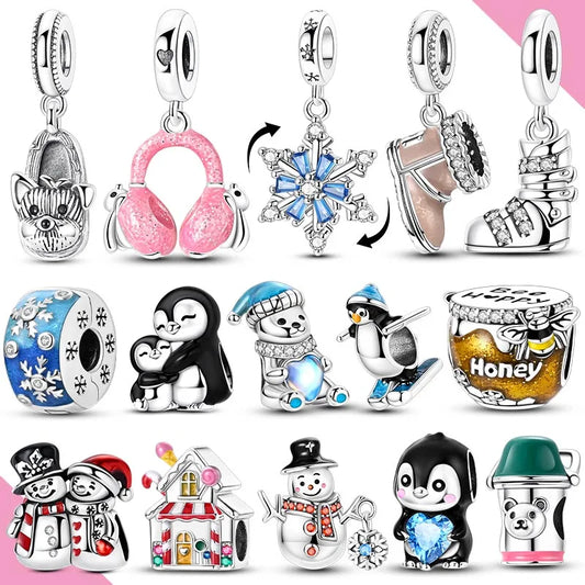 Charms 925 Silver Winter Series β Penguin & Snow Boots Beads Fit Original Bracelet DIY Woman Jewelry