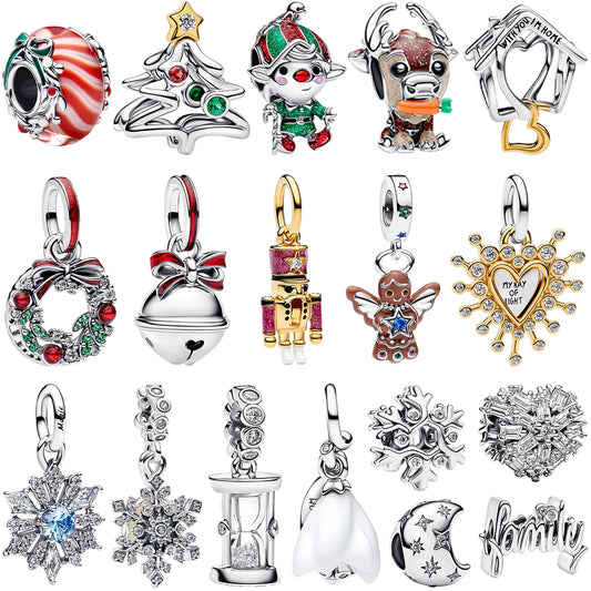 Original 925 Sterling Silver Christmas Butterfly Moon Charms Earrings Beads Pendants Fit Bracelet Necklace DIY Fine Jewelry Gift