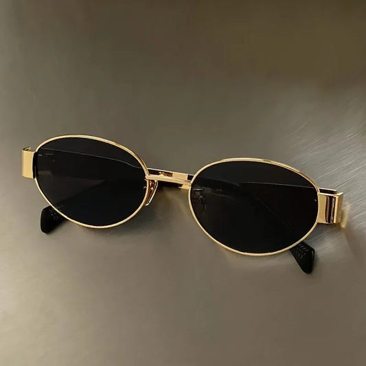 New Trendy Oval Sunglasses for Women Luxury Metal Frame Sun Glasses Ladies Classic Vintage Round Shades Unisex 