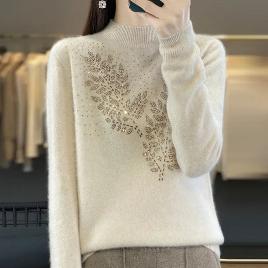 Women Thick Warm Autumn Winter Mock Neck Sweater Long Sleeve Fashion Pullover Korean Knit Jumper