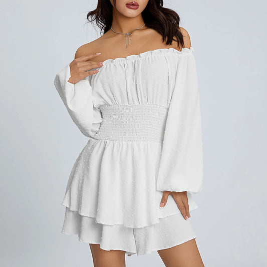 New Fashion Women Have A Sense Of Design And Versatile Daily One-line Collar Long-sleeved Shorts Skirt