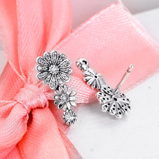 925 Sterling Silver Heart CZ Daisy Flower Trio Stud Earrings | Women’s Cubic Zircon Fashion Jewelry