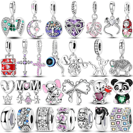 Original 925 Sterling Silver Love Heart Pets Charm Bead Inlaid Zirconium Pendant for Mom Gift Fits Bracelet DIY Jewelry