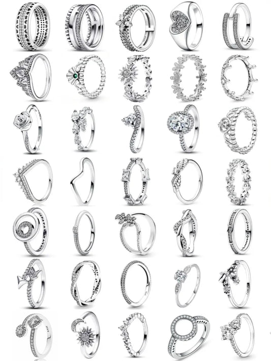 New European 925 Silver Heart, Floral, and Sun Moon Rings – Delicate Women’s Jewelry for Weddings and Parties