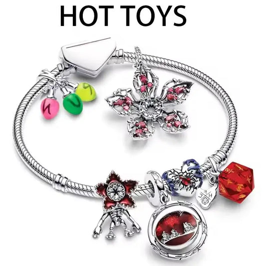 925 Silver Monster Character Pendant with Glow-in-the-Dark Red Heart Bead – Fits Original Bracelet DIY Jewelry Gift for Women