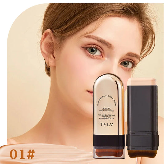 Light and Comfortable Concealer Foundation Cream, Long-lasting Without Smudging, Double-ended Powder with Brush