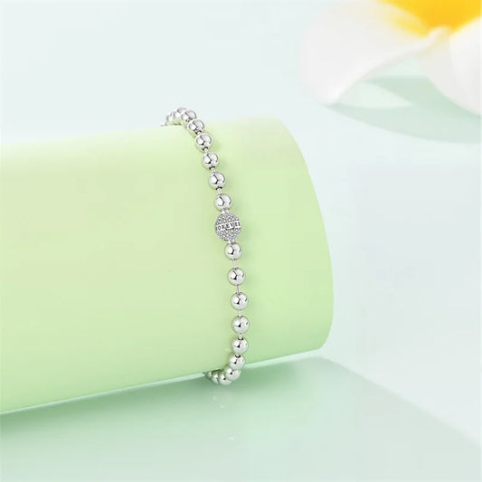 925 Sterling Silver Love Forever Bead Bracelet | 17–20CM Adjustable | Women’s Fine Anniversary Jewelry
