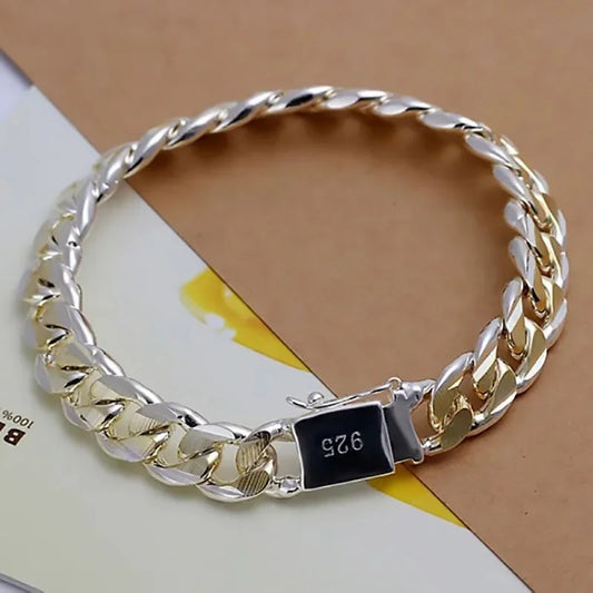Fine 925 Sterling Silver Chain Bracelet for Women and Men – Solid Noble Fashion Jewelry Gift