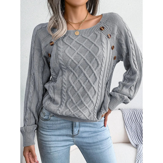 Women Casual Square Collar Button Long Sleeve Knitted Pullover Sweater Autumn Winter 2025