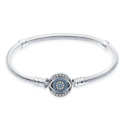 925 Sterling Silver Evil Eye Bracelet with Zircon | 17β21CM Adjustable | Fits DIY Charms & Beads | Womenβs Fashion Jewelry