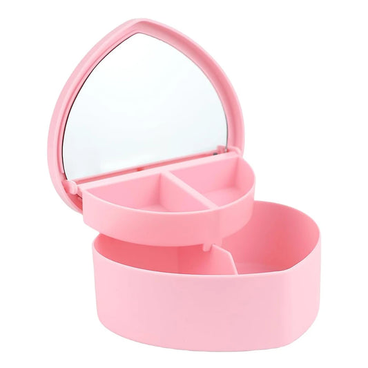 Hair Accessories Box Jewelry Storage With Mirror Pink Hair Clips Rubber Band Organiser For Girls Children Portable Travel Case