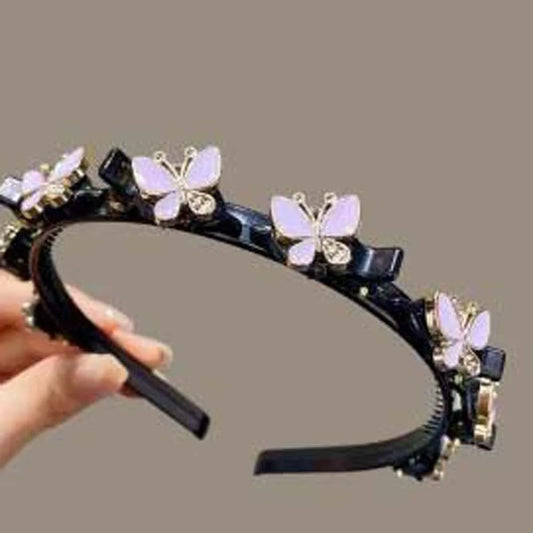 Hair Accessories Elegant Hair Bands with Clips Sweet Shiny Women Butterfly Hair Hoop Plastic Hair Weaving Tool Hairband Female