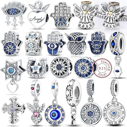 New 925 Silver Dream Charms Beads – Angel, Devil’s Eye, Fatima’s Hand, Cross Pendant Fits Original Bracelet Women Jewelry Gift