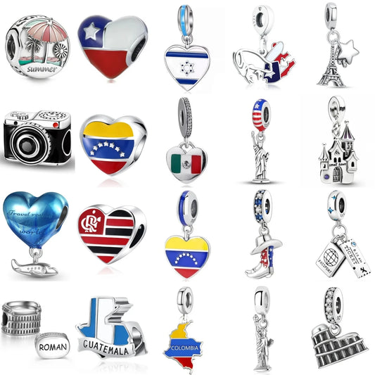 2025 New 925 Sterling Silver Flag Castle Camera Charm Pendant for Women β Jewelry Making Gift