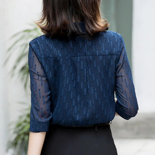 New Fashion Women Shirt Blusas Mujer De Moda 2022 Half Sleeve Chiffon Blouses Office Ladies Camisas Work Tops