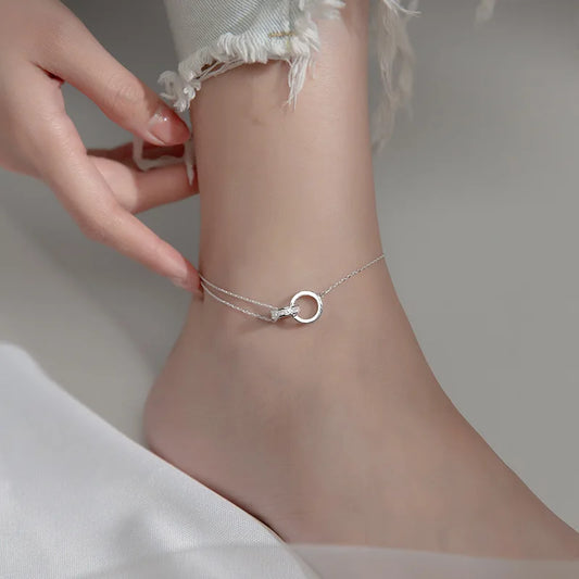 Anklet For Women Girl S925 Sterling Silver Rose Gold Color Steric Zirconia Adjustable Beach Style Foot Ankle Bracelet Jewelry