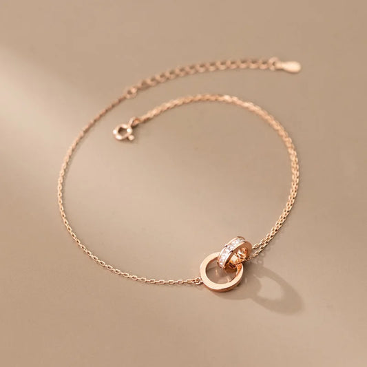 Anklet For Women Girl S925 Sterling Silver Rose Gold Color Steric Zirconia Adjustable Beach Style Foot Ankle Bracelet Jewelry