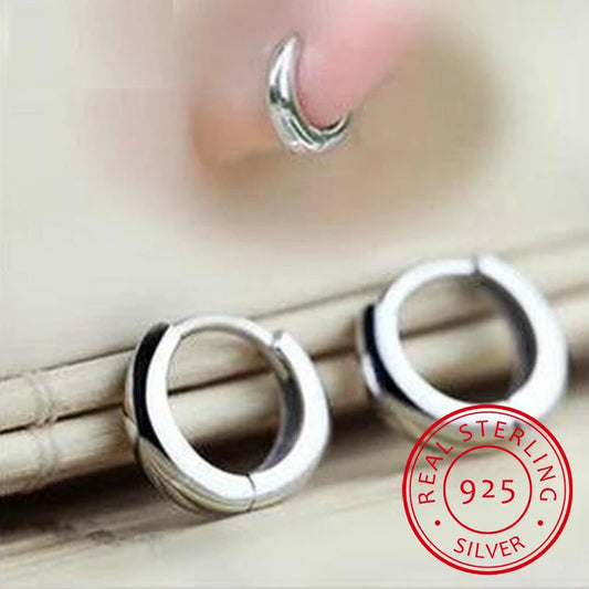 925 Sterling Silver Wide Small Huggies Hoop Earrings – Loop Circles for Women, Girls, and Men, Anti-Allergic Jewelry