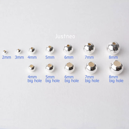 Solid 925 Sterling Silver Beads – Seamless Round Spacer Loose Balls for Jewelry DIY Findings