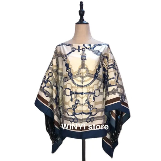 Fashion европейская одежда For Women Popular Thailand Summer Bohemian Printed Batwing Sleeve Silk kaftan Blouse For Night Party