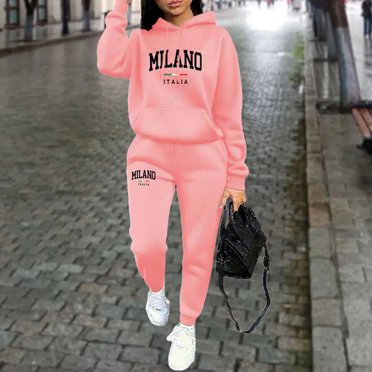 Autumn Winter Women’s Sets 2pcs Hoodie Pants Suit 2025 Milano Letter Print Aesthetic Tracksuit
