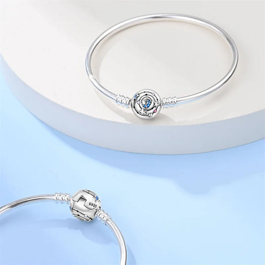 925 Sterling Silver Star Moon Heart Zircon Bracelet | 17–20CM Adjustable | Fits DIY Charms | Women’s Birthday Jewelry