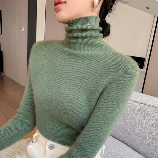 New Autumn Winter Women High Neck Pullover Sweater Korean Style Fashion Knitted Sweater HY138