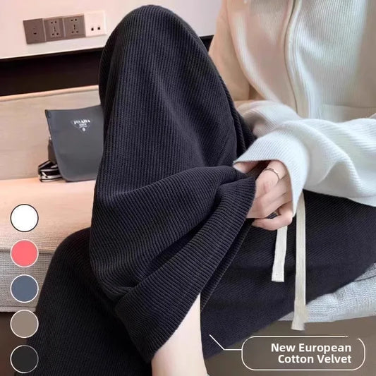 High Waist Wide Leg Pants for Women – Autumn Winter Flannel Fleece Lined Straight Cut Casual Trousers