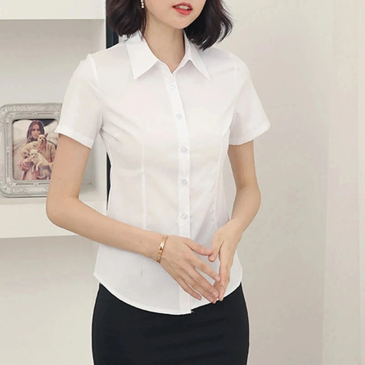 Fashion Woman Blouses 2024 V-neck Short Sleeve Solid Work Shirts Tops Pretty and Cheap Women's Blouse OL Elegant Female clothing
