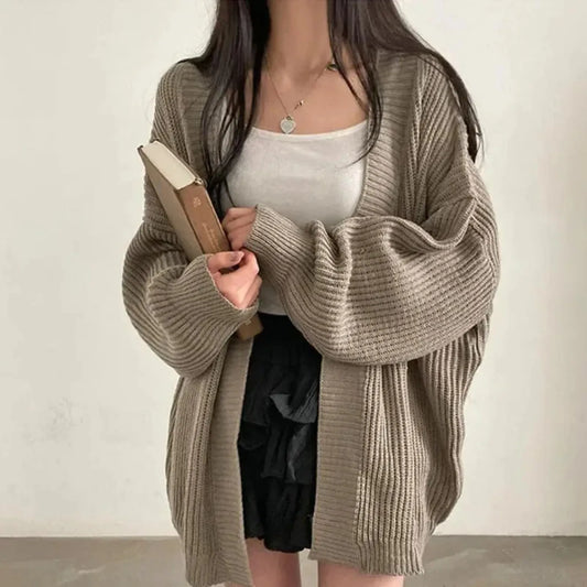 Vintage Oversize Cardigan Sweater Women Casual Loose Lazy Wind Korean Fashion Long Sleeve Lady Simple Tops Design Cardigan