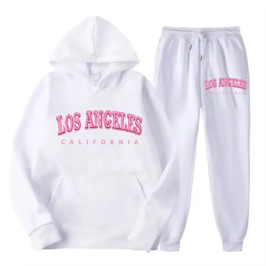 2025 Women’s Two-Piece Hoodie and Fleece Pants Set Loose-Fit Pocket Sweater Los Angeles California Print