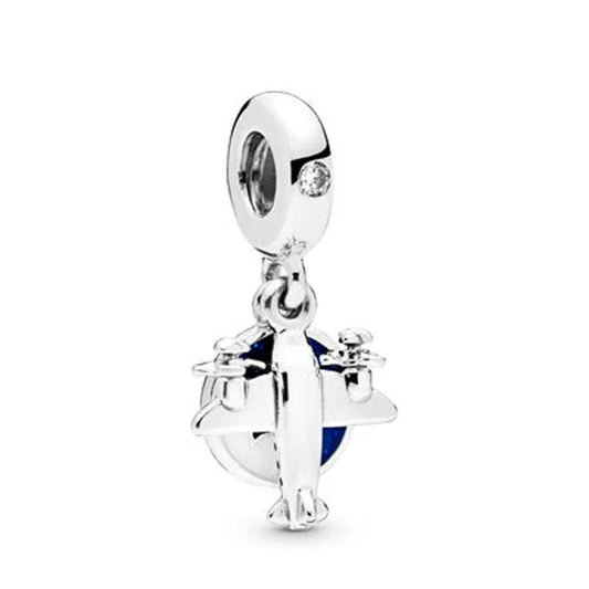 925 Silver Airplane Passport Travel Suitcase Blue Pendant Beads Fit Original Bracelet DIY Jewelry Accessories Pink Luggage Charm